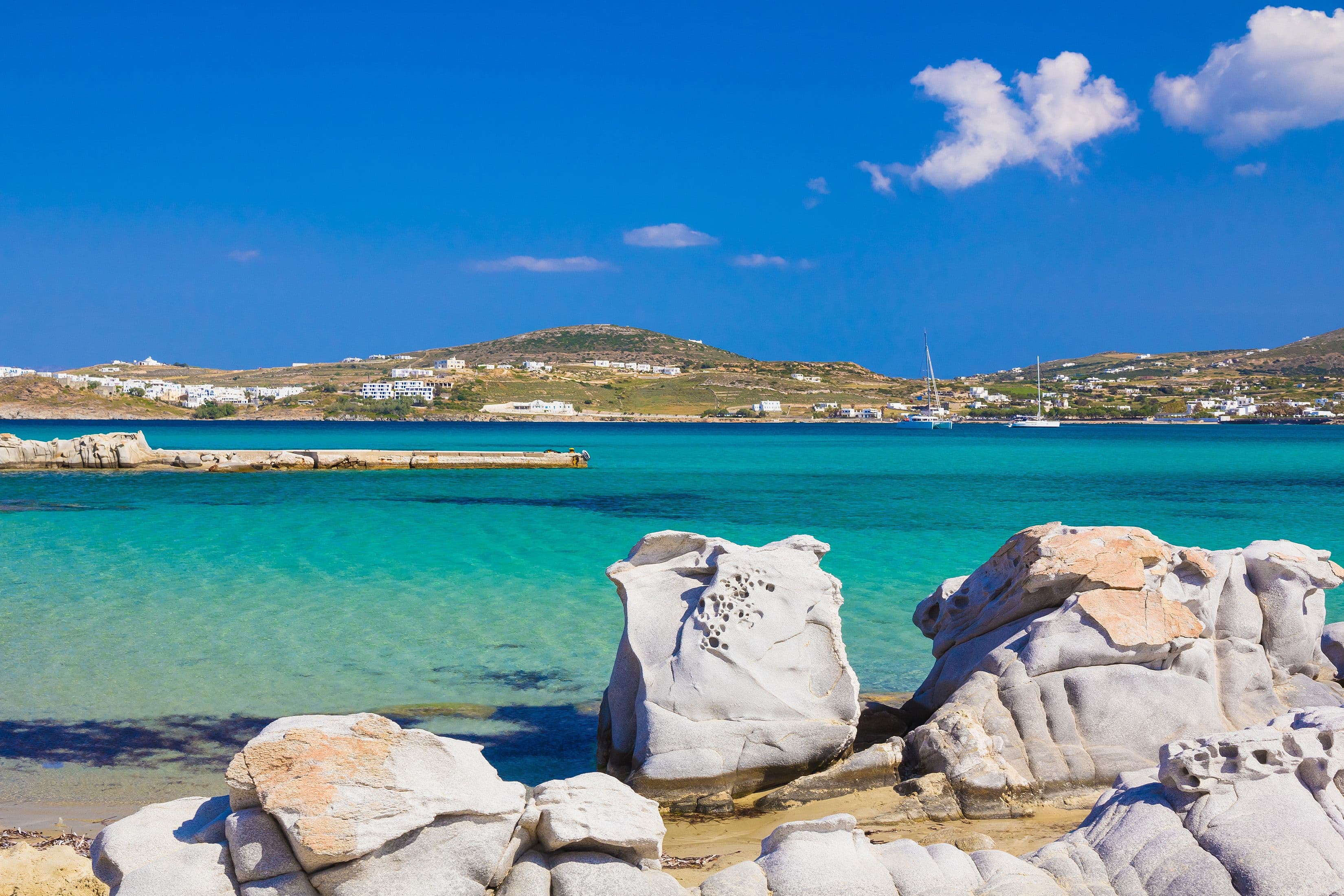 Kolympithres is one of the best beaches in Paros, and one of few that can be accessed both by cruise and by land.